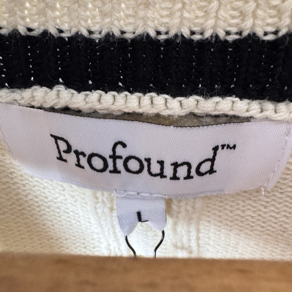 NEW Profound Cable Knit Varsity Patch Sweater Sz‎ L Tennis Preppy Retro Academia - Picture 2 of 15